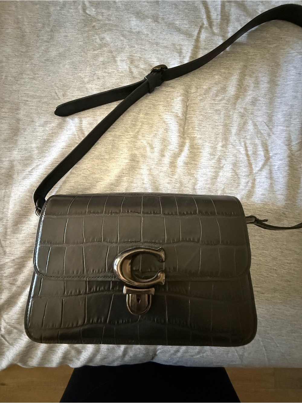 Coach Black Croc-Embossed Leather Crossbody Bag - Picture 8 of 12